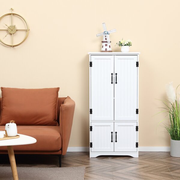 HOMCOM Accent Floor Storage Cabinet Kitchen Pantry with Adjustable Shelves and 2 Lower Doors, White Aosom UK