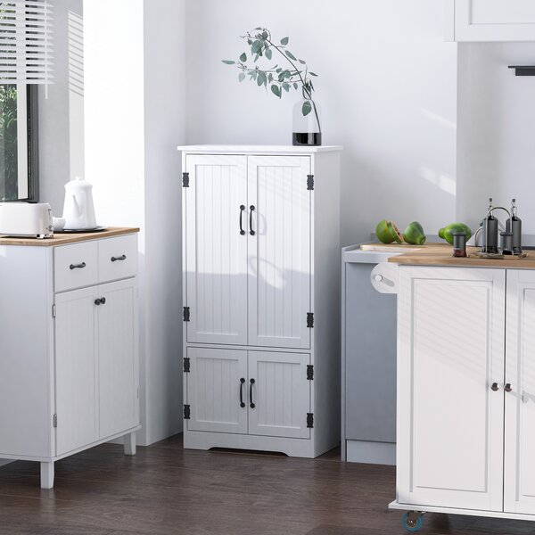 HOMCOM Accent Floor Storage Cabinet Kitchen Pantry with Adjustable Shelves and 2 Lower Doors, White Aosom UK