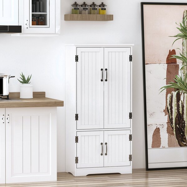 HOMCOM Accent Floor Storage Cabinet Kitchen Pantry with Adjustable Shelves and 2 Lower Doors, White Aosom UK