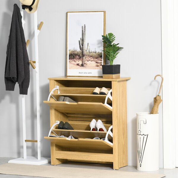 HOMCOM Shoe Storage Cabinet with 12 Compartments, 4 Shelves, 2 Drawers, and Protective Legs, Modern Stylish Unit for Hallway Bedroom, Brown Aosom UK