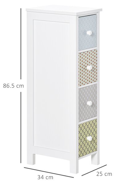 HOMCOM Bedroom Chest of Drawers, 4-Drawer Dresser, Storage Organizer, Toilet Tissue Cabinet, White Aosom UK