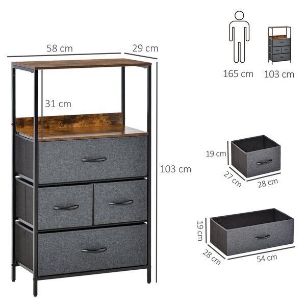 HOMCOM Bedroom Storage Unit with 4 Fabric Drawers, Black Chest for Living Room, Entryway Cabinet Aosom UK