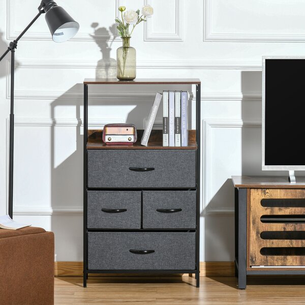 HOMCOM Bedroom Storage Unit with 4 Fabric Drawers, Black Chest for Living Room, Entryway Cabinet Aosom UK