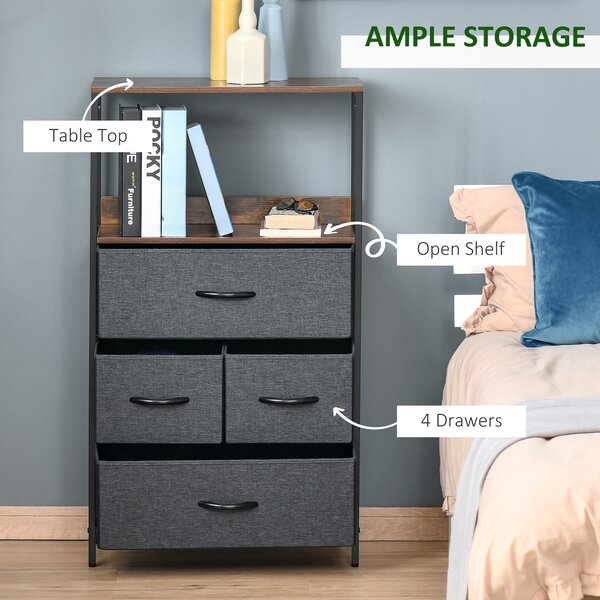 HOMCOM Bedroom Storage Unit with 4 Fabric Drawers, Black Chest for Living Room, Entryway Cabinet Aosom UK