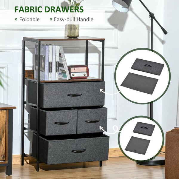 HOMCOM Bedroom Storage Unit with 4 Fabric Drawers, Black Chest for Living Room, Entryway Cabinet Aosom UK