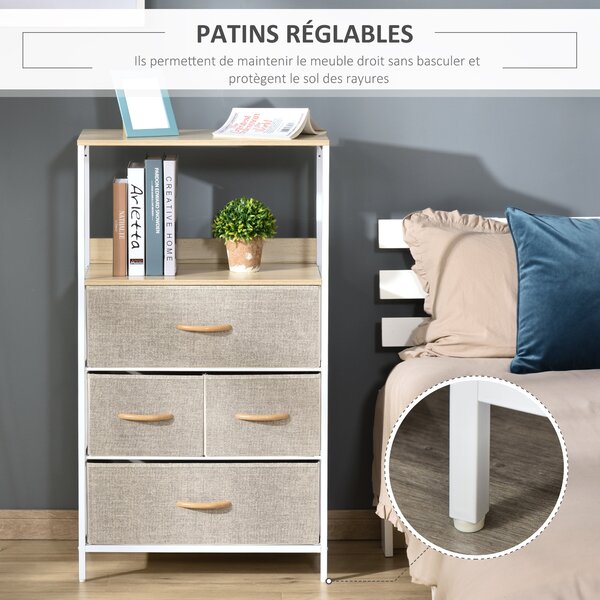 HOMCOM Modern Chest of Drawers with 4 Fabric Bins, Storage Unit for Bedroom or Living Room, White Aosom UK