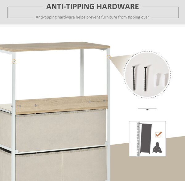 HOMCOM Modern Chest of Drawers with 4 Fabric Bins, Storage Unit for Bedroom or Living Room, White Aosom UK