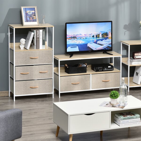 HOMCOM Modern Chest of Drawers with 4 Fabric Bins, Storage Unit for Bedroom or Living Room, White Aosom UK