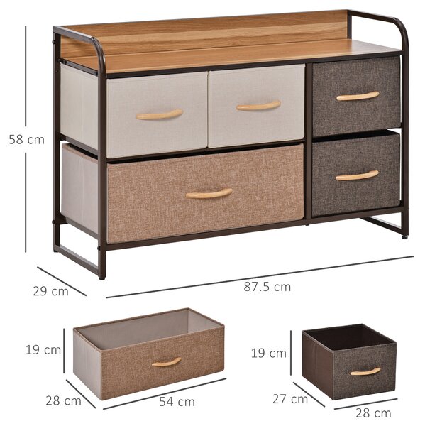 HOMCOM Fabric Dresser: 5-Drawer Linen Tower with Wooden Top, Bedroom & Hallway Storage, Slate Grey Aosom UK