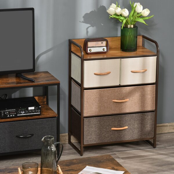 HOMCOM Dresser Fabric Drawers w/ 4 Linen-Feel Foldable Drawers & Metal Frame for Storage in Dining & Living Room, Bedroom, Multicoloured Aosom UK