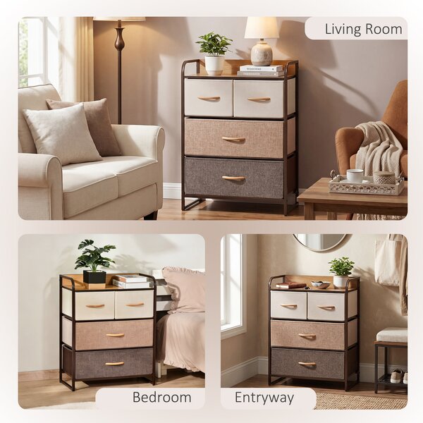 HOMCOM Dresser Fabric Drawers w/ 4 Linen-Feel Foldable Drawers & Metal Frame for Storage in Dining & Living Room, Bedroom, Multicoloured Aosom UK