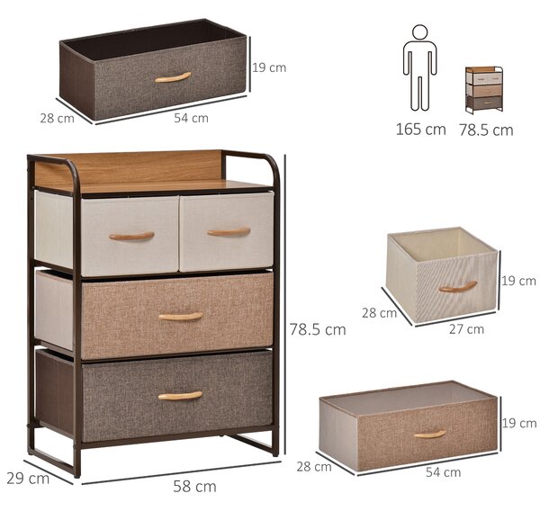 HOMCOM Dresser Fabric Drawers w/ 4 Linen-Feel Foldable Drawers & Metal Frame for Storage in Dining & Living Room, Bedroom, Multicoloured Aosom UK