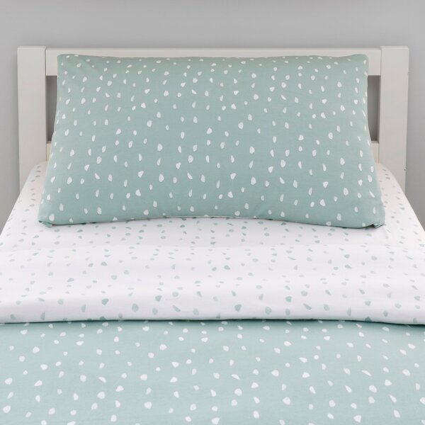 Soft Fern Spotted 100% Jersey Cotton Reversible Cot Bed / Toddler Duvet Cover and Pillowcase Set