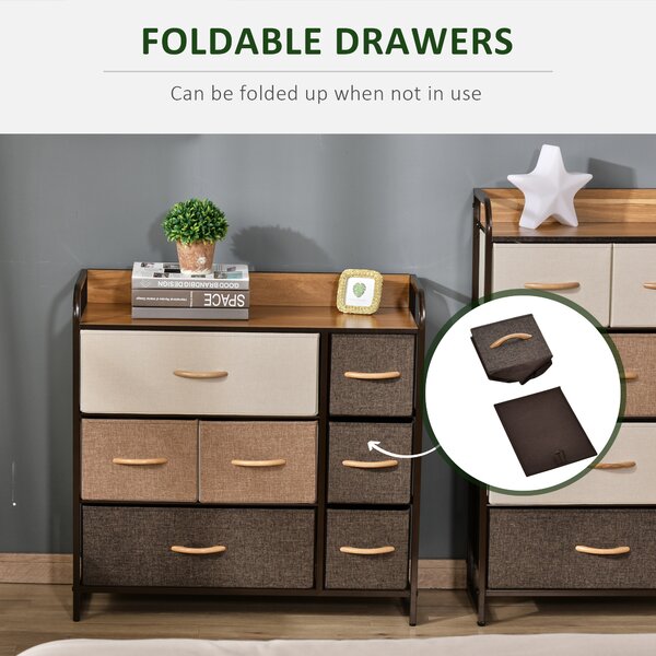 HOMCOM Dresser Fabric Drawers w/ 7 Linen-Feel Foldable Drawers & Metal Frame for Storage in Dining & Living Room, Bedroom, Multicoloured Aosom UK