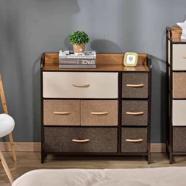 HOMCOM Dresser Fabric Drawers w/ 7 Linen-Feel Foldable Drawers & Metal Frame for Storage in Dining & Living Room, Bedroom, Multicoloured Aosom UK