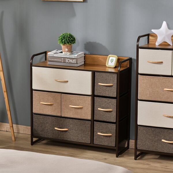 HOMCOM Dresser Fabric Drawers w/ 7 Linen-Feel Foldable Drawers & Metal Frame for Storage in Dining & Living Room, Bedroom, Multicoloured Aosom UK