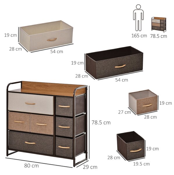 HOMCOM Dresser Fabric Drawers w/ 7 Linen-Feel Foldable Drawers & Metal Frame for Storage in Dining & Living Room, Bedroom, Multicoloured Aosom UK