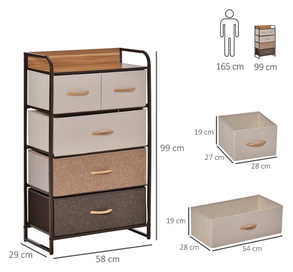 HOMCOM 5-Drawer Dresser Tower 3-Tier Storage Organizer with Steel Frame Wooden Top for Bedroom Hallway Closets