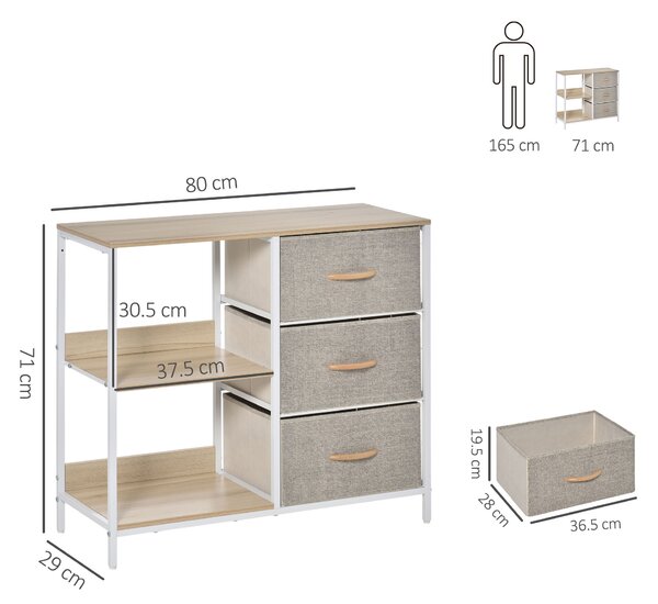 HOMCOM Storage Dresser with 3 Fabric Drawers & 2 Display Shelves, Chest of Drawers for Living Room, Bedroom, Hallway, Beige Aosom UK