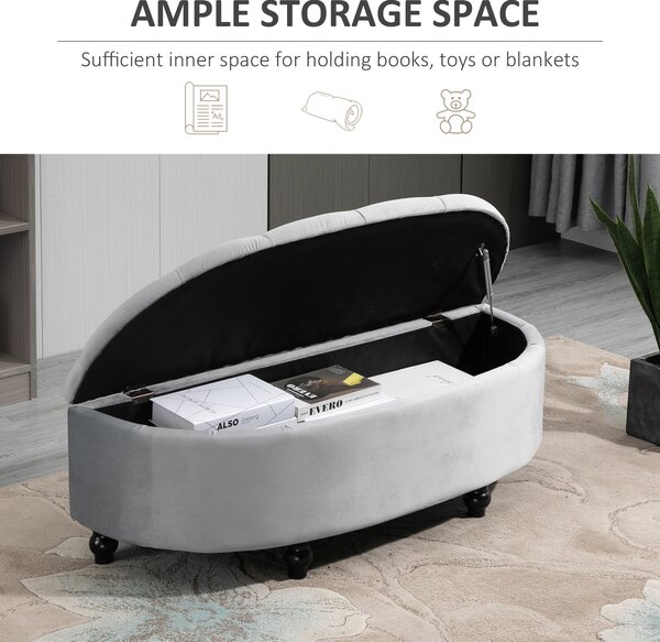 HOMCOM Storage Ottoman Bench, Semi-Circle Tufted Upholstered Accent Seat with Rubberwood Legs, Footrest Stool for Entryway & Bedroom, Grey Aosom UK