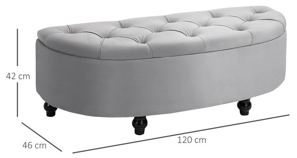HOMCOM Storage Ottoman Bench, Semi-Circle Tufted Upholstered Accent Seat with Rubberwood Legs, Footrest Stool for Entryway & Bedroom, Grey Aosom UK