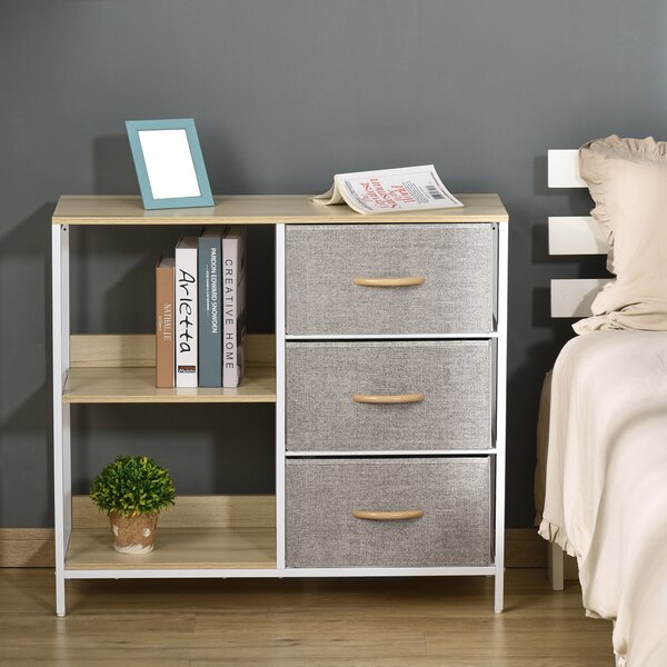 HOMCOM Storage Dresser with 3 Fabric Drawers & 2 Display Shelves, Chest of Drawers for Living Room, Bedroom, Hallway, Beige Aosom UK