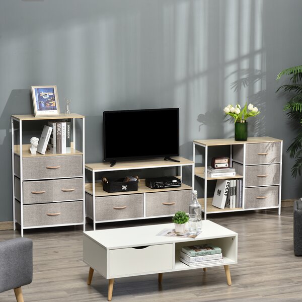 HOMCOM Storage Dresser with 3 Fabric Drawers & 2 Display Shelves, Chest of Drawers for Living Room, Bedroom, Hallway, Beige Aosom UK