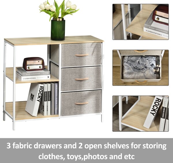 HOMCOM Storage Dresser with 3 Fabric Drawers & 2 Display Shelves, Chest of Drawers for Living Room, Bedroom, Hallway, Beige Aosom UK