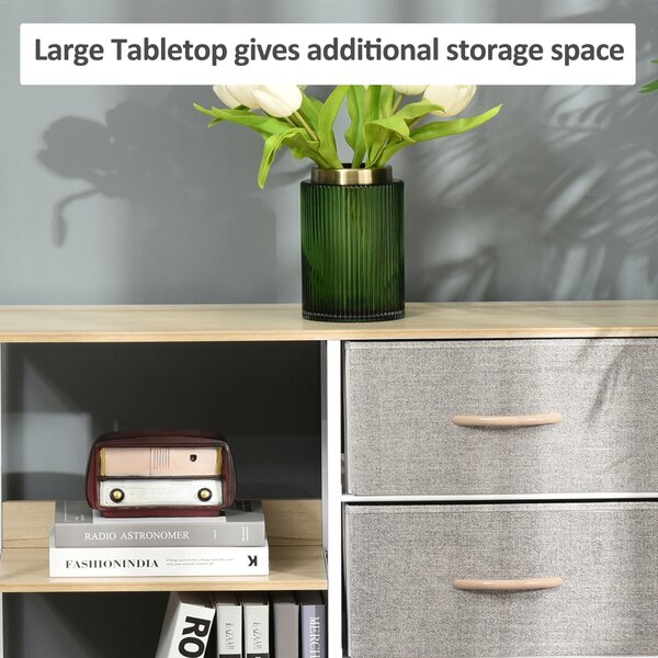 HOMCOM Storage Dresser with 3 Fabric Drawers & 2 Display Shelves, Chest of Drawers for Living Room, Bedroom, Hallway, Beige Aosom UK