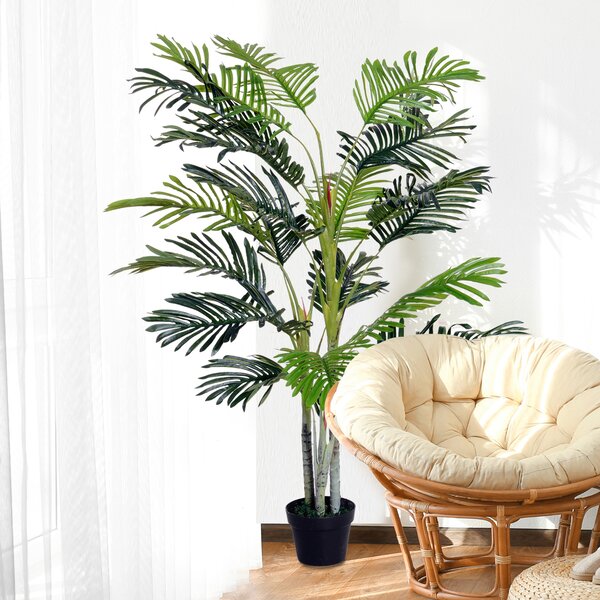 Outsunny 150cm(5ft) Artificial Palm Tree Decorative Indoor Faux Green Plant w/Leaves Home Décor Tropical Potted Home Office Aosom UK