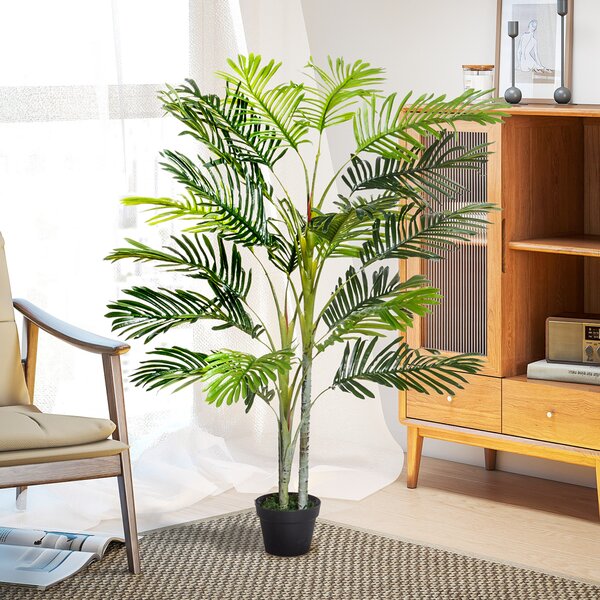 Outsunny 150cm(5ft) Artificial Palm Tree Decorative Indoor Faux Green Plant w/Leaves Home Décor Tropical Potted Home Office Aosom UK