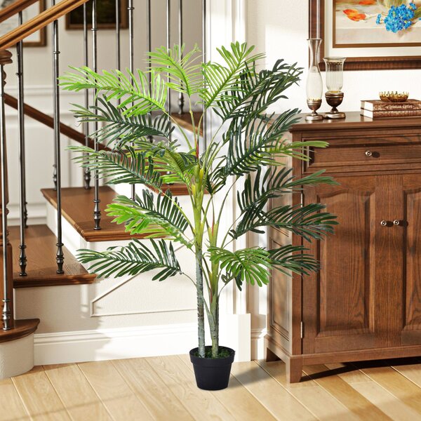 Outsunny 150cm(5ft) Artificial Palm Tree Decorative Indoor Faux Green Plant w/Leaves Home Décor Tropical Potted Home Office Aosom UK