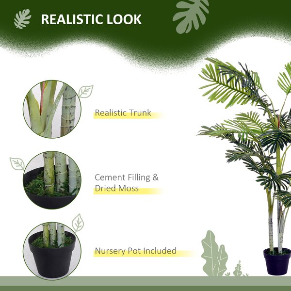 Outsunny 150cm(5ft) Artificial Palm Tree Decorative Indoor Faux Green Plant w/Leaves Home Décor Tropical Potted Home Office Aosom UK