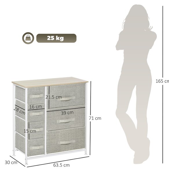 HOMCOM 7 Drawer Cabinet, Vertical Linen Storage Dresser Tower with Metal Frame, Adjustable Feet for Living Room, Bathroom, Kitchen, Grey Aosom UK