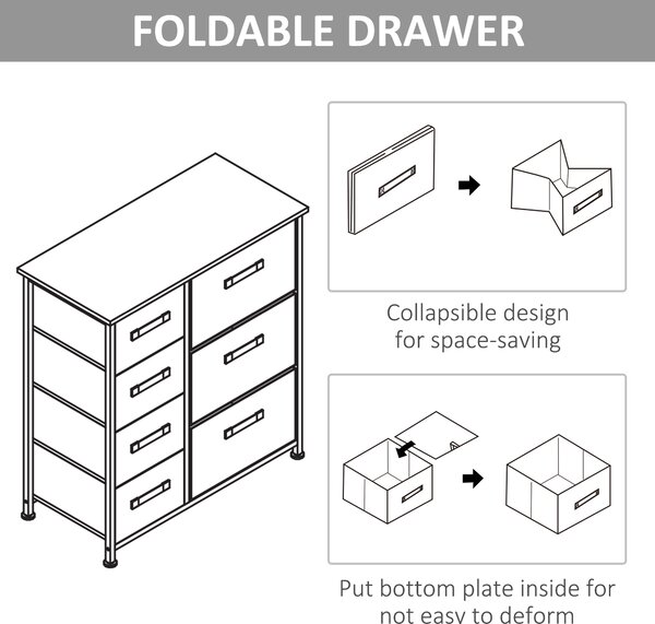 HOMCOM 7 Drawer Cabinet, Vertical Linen Storage Dresser Tower with Metal Frame, Adjustable Feet for Living Room, Bathroom, Kitchen, Grey Aosom UK