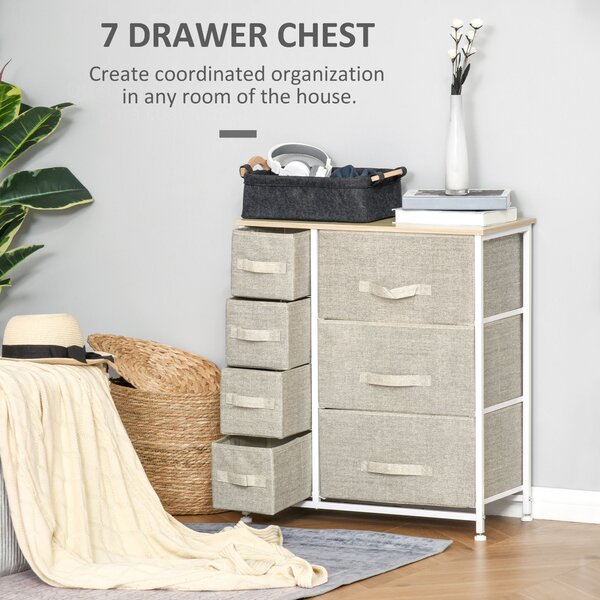 HOMCOM 7 Drawer Cabinet, Vertical Linen Storage Dresser Tower with Metal Frame, Adjustable Feet for Living Room, Bathroom, Kitchen, Grey Aosom UK
