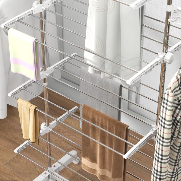 HOMCOM Folding Cloth Rail Adjustable Garment Rack With Wheels (4 Layer) Aosom UK