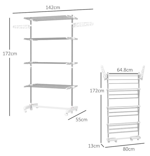 HOMCOM Folding Cloth Rail Adjustable Garment Rack With Wheels (4 Layer) Aosom UK
