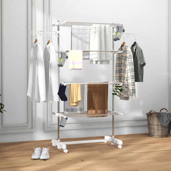 HOMCOM Folding Cloth Rail Adjustable Garment Rack With Wheels (4 Layer) Aosom UK