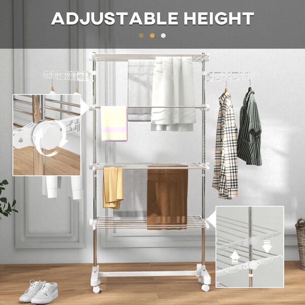 HOMCOM Folding Cloth Rail Adjustable Garment Rack With Wheels (4 Layer) Aosom UK