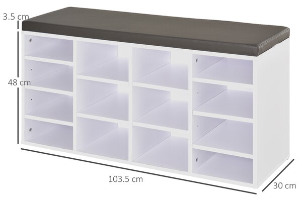 HOMCOM Multi-Storage Shoe Rack w/ 14 Compartments Cushion Moving Shelves Solid Frame Foot Pads Home Office Tidy Organisation Boots Trainers White