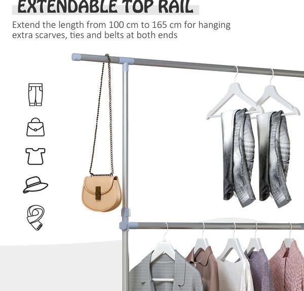 HOMCOM Heavy Duty Garment Rail Clothes Hanger on Wheels, Adjustable Hanging Display Stand, Black