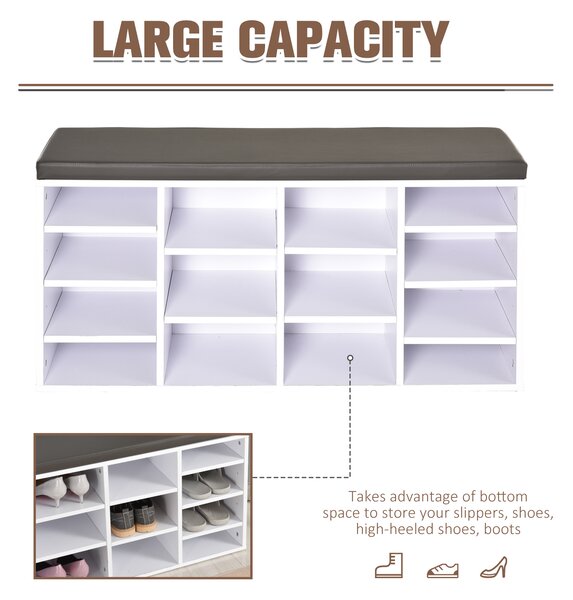 HOMCOM Multi-Storage Shoe Rack w/ 14 Compartments Cushion Moving Shelves Solid Frame Foot Pads Home Office Tidy Organisation Boots Trainers White