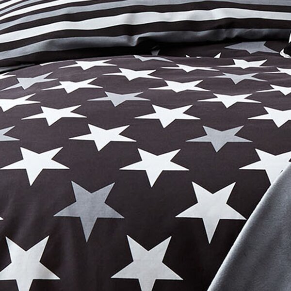 Stars and Stripes Black Duvet Cover and Pillowcase Set