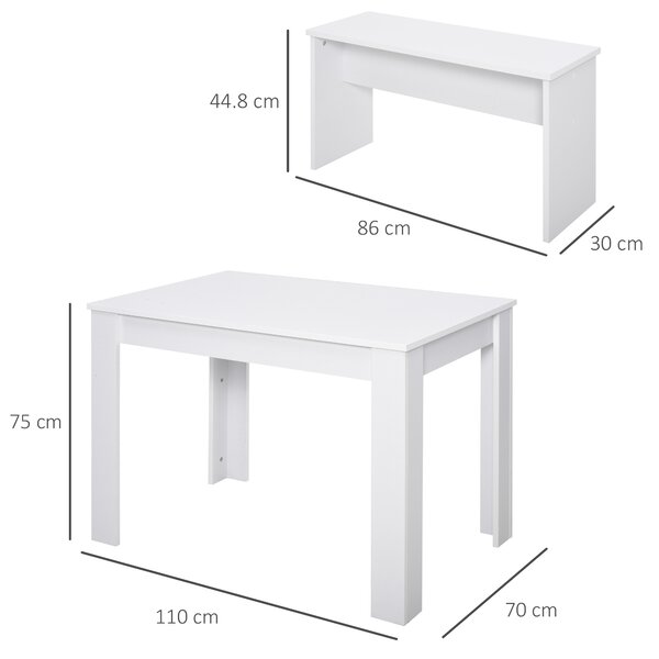 HOMCOM 3 Pieces Dining Set, Kitchen Dining Table and Benches with Particle Board Structure, for Compact Kitchen and Living Room, White Aosom UK