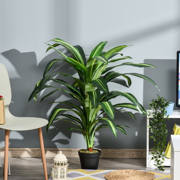Outsunny 110cm/3.6FT Artificial Dracaena Tree Decorative Plant 40 Leaves with Nursery Pot, Fake Tropical Tree for Indoor Outdoor Décor Aosom UK