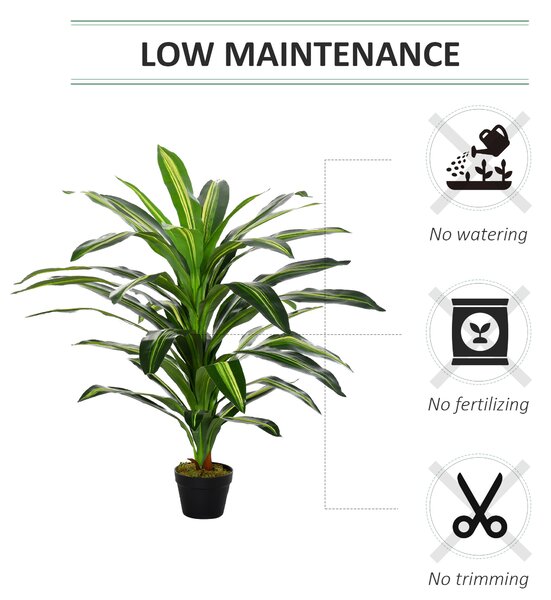 Outsunny Set of 2 Artificial Dracaena Trees, 110cm/3.6FT Tall Decorative Plants with 40 Leaves & Nursery Pot, Fake Tropical Tree for Indoor/Outdoor