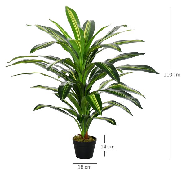 Outsunny Set of 2 Artificial Dracaena Trees, 110cm/3.6FT Tall Decorative Plants with 40 Leaves & Nursery Pot, Fake Tropical Tree for Indoor/Outdoor