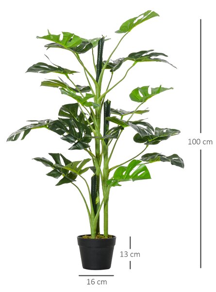 Outsunny Artificial Monstera Delight: Lifelike Cheese Plant w/ 21 Lush Leaves, Nursery Pot for Indoor/Outdoor Tropical Flair, Verdant Green Aosom UK