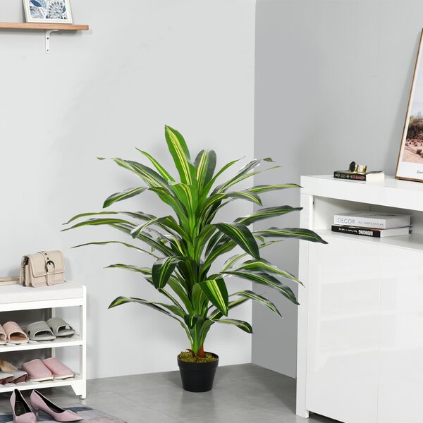 Outsunny 110cm/3.6FT Artificial Dracaena Tree Decorative Plant 40 Leaves with Nursery Pot, Fake Tropical Tree for Indoor Outdoor Décor Aosom UK